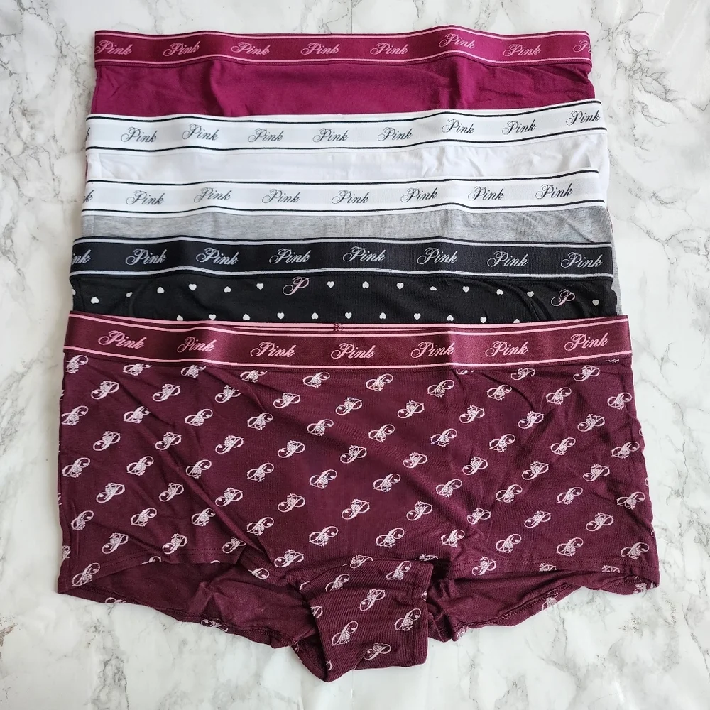 Victoria's Secret Pink 5-Pack Logo Cotton Shortie Panties Boy Short Pack  XL